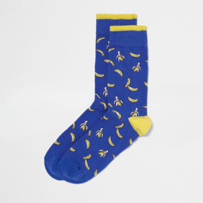 Blue banana print socks